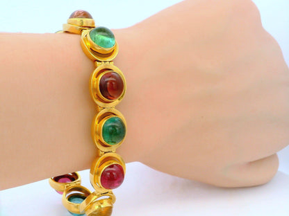 18K Yellow Gold Multicolor Tourmaline Italian Bracelet