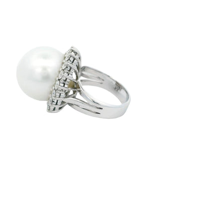 South Sea Pearl and Diamond 18K White Gold Ring