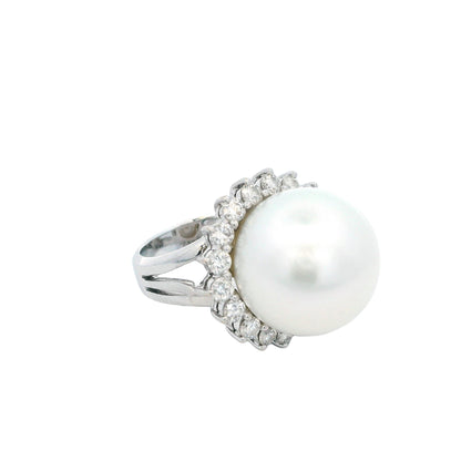 South Sea Pearl and Diamond 18K White Gold Ring