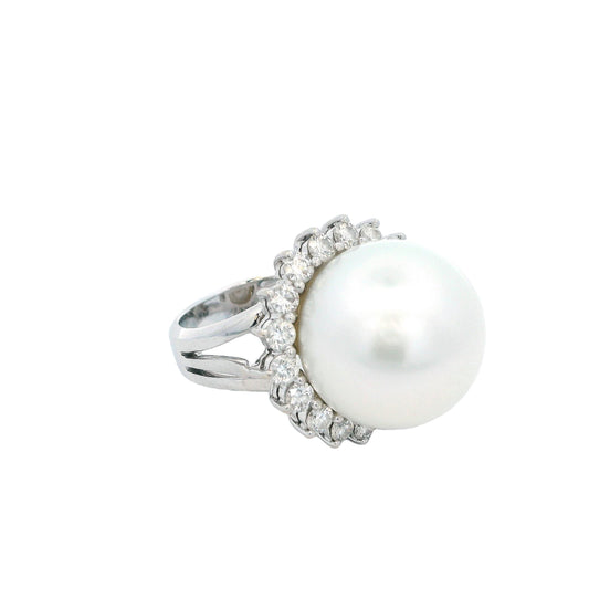 South Sea Pearl and Diamond 18K White Gold Ring