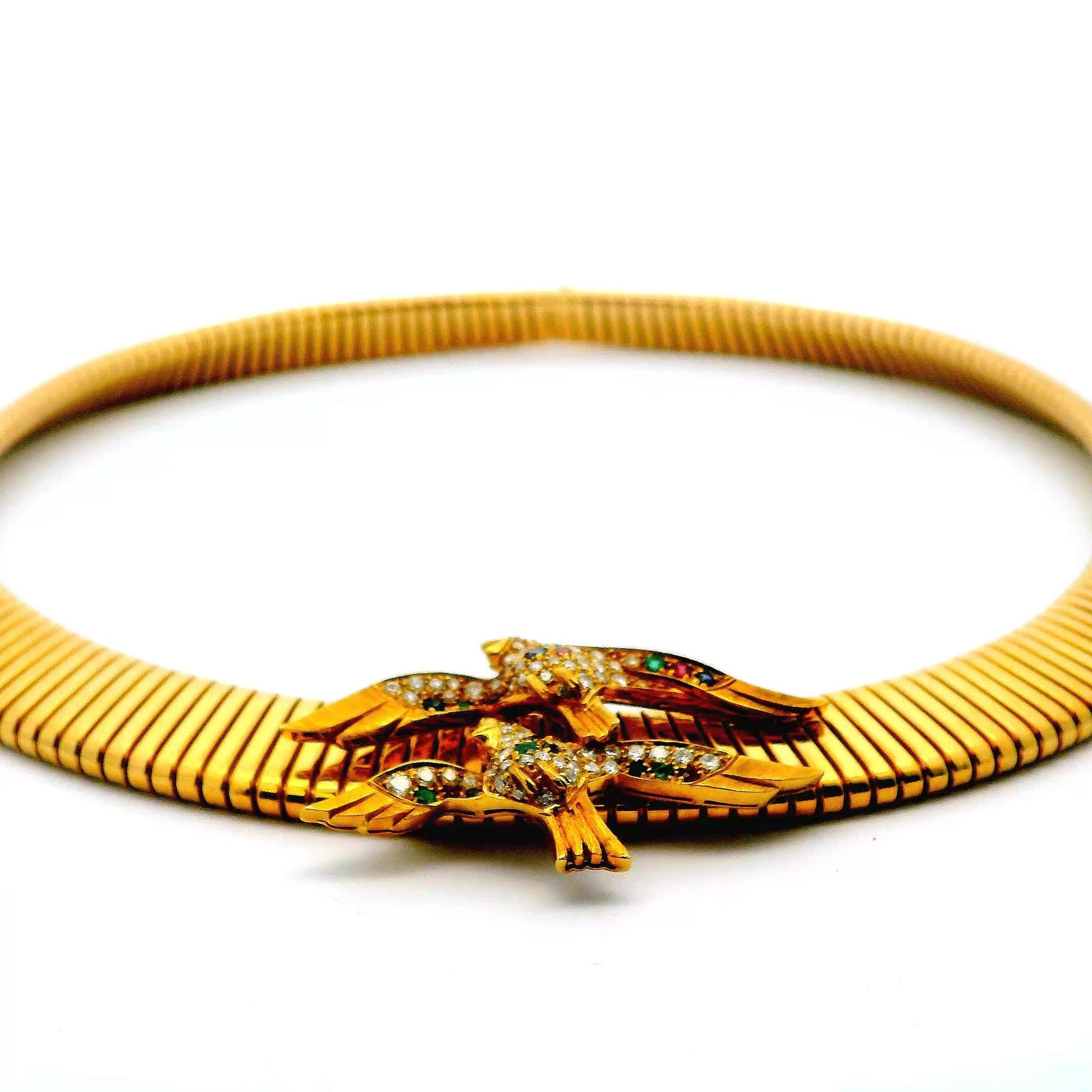 Mappin & Webb Tapered Tubogas 18K Yellow Gold Two Gem-Birds Set