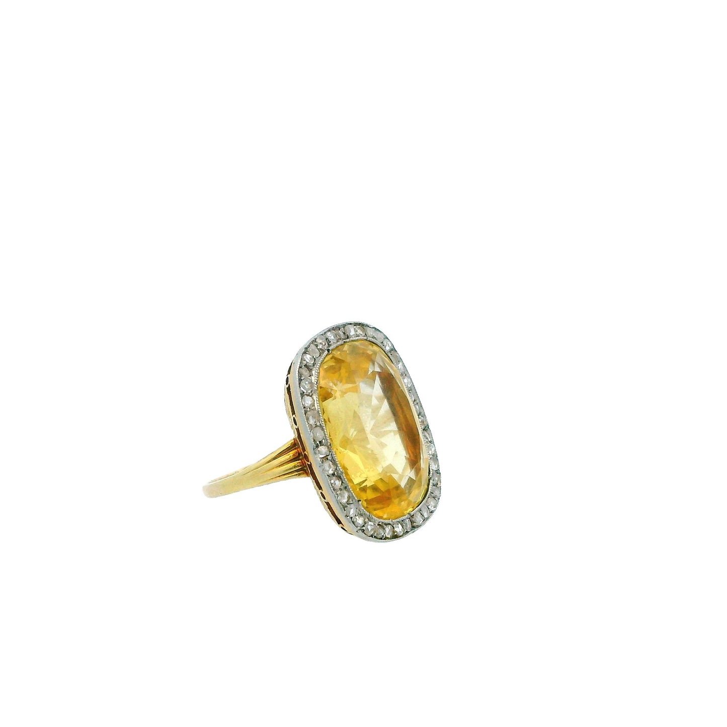 Large Yellow Sapphire With Diamond 18K Rose Gold & Platinum Ring