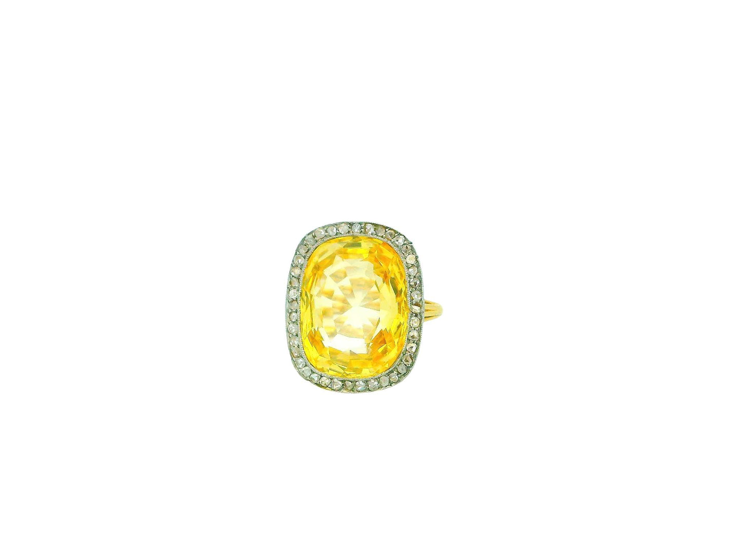 18K Rose Gold & Platinum 19.06ct Yellow Sapphire Diamond Bezel Ring
