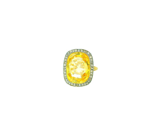 18K Rose Gold & Platinum 19.06ct Yellow Sapphire Diamond Bezel Ring
