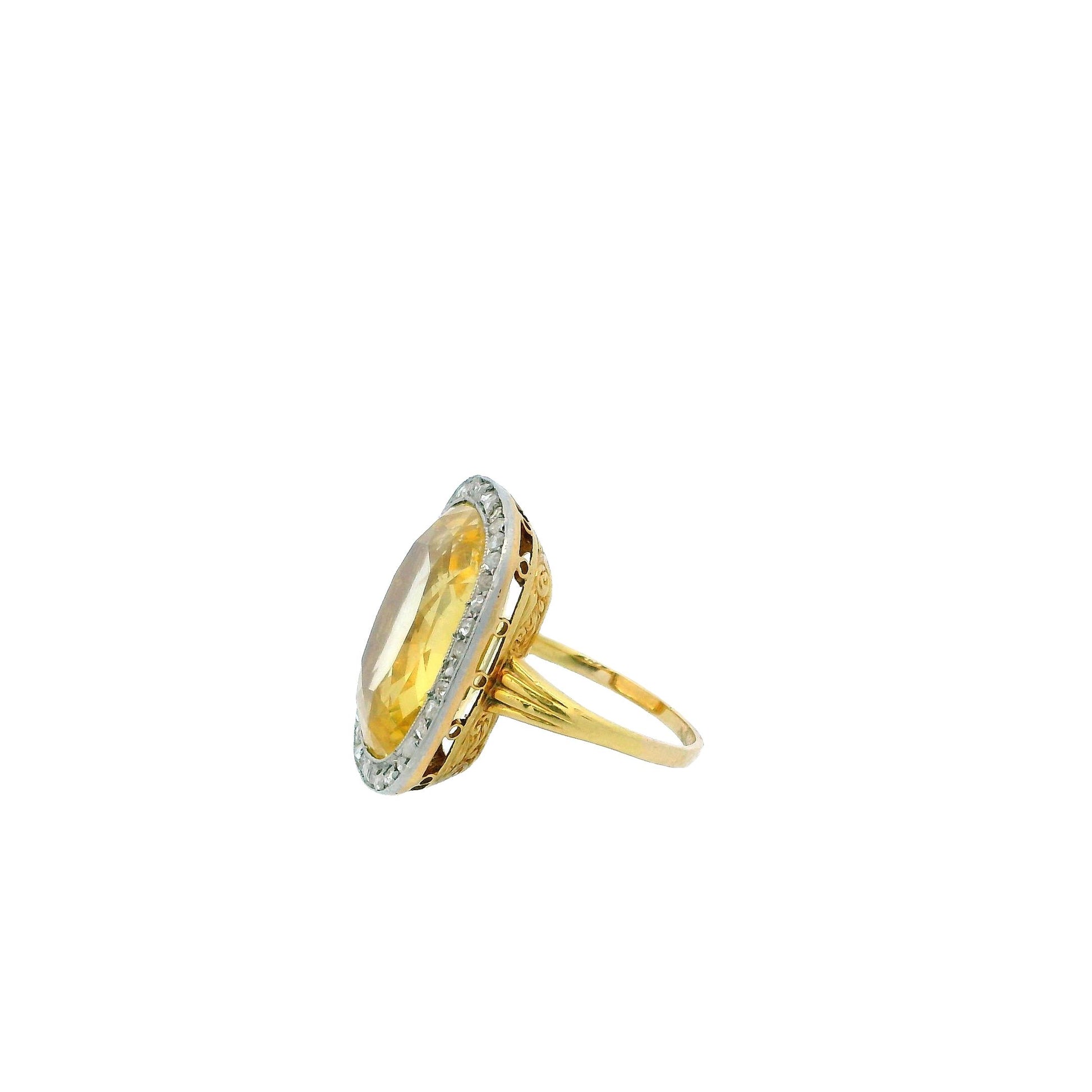 Large Yellow Sapphire With Diamond 18K Rose Gold & Platinum Ring