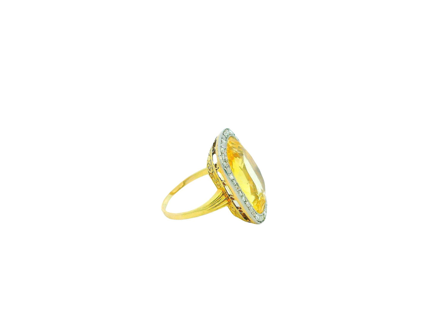 18K Rose Gold & Platinum 19.06ct Yellow Sapphire Diamond Bezel Ring