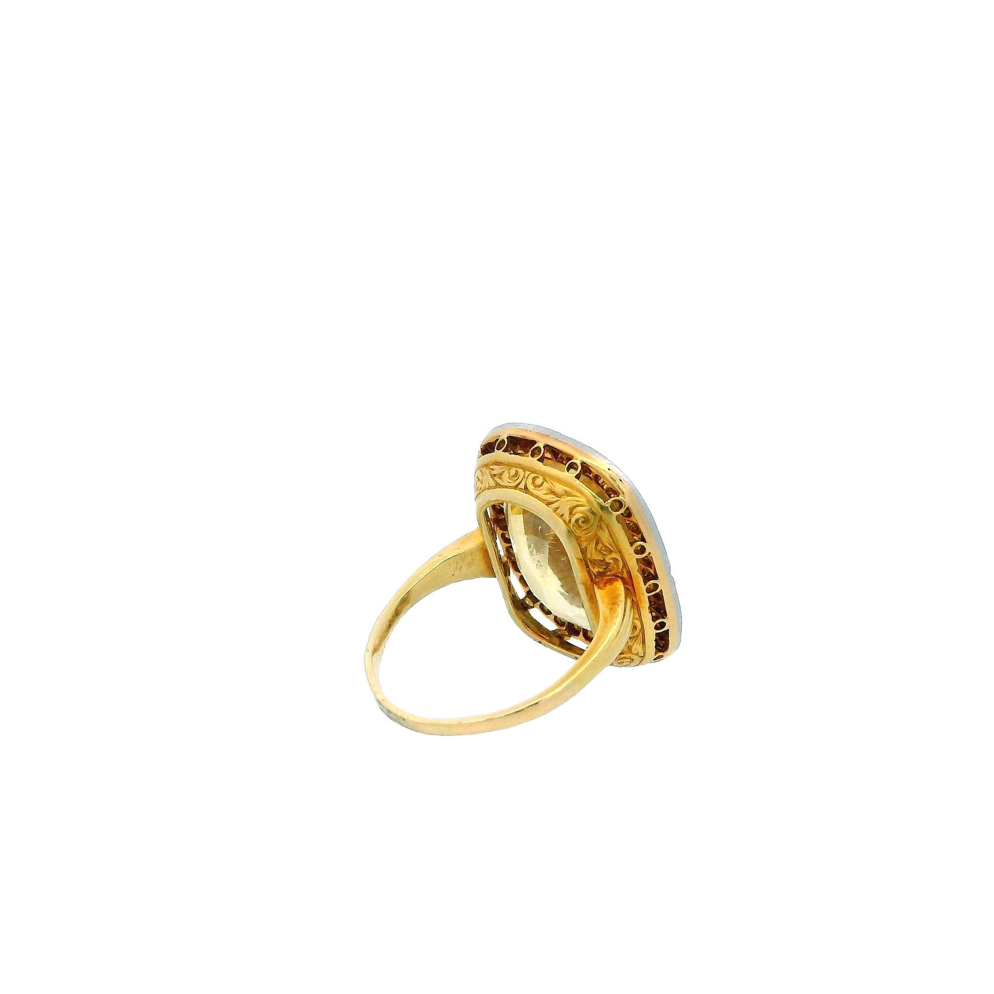 Large Yellow Sapphire With Diamond 18K Rose Gold & Platinum Ring
