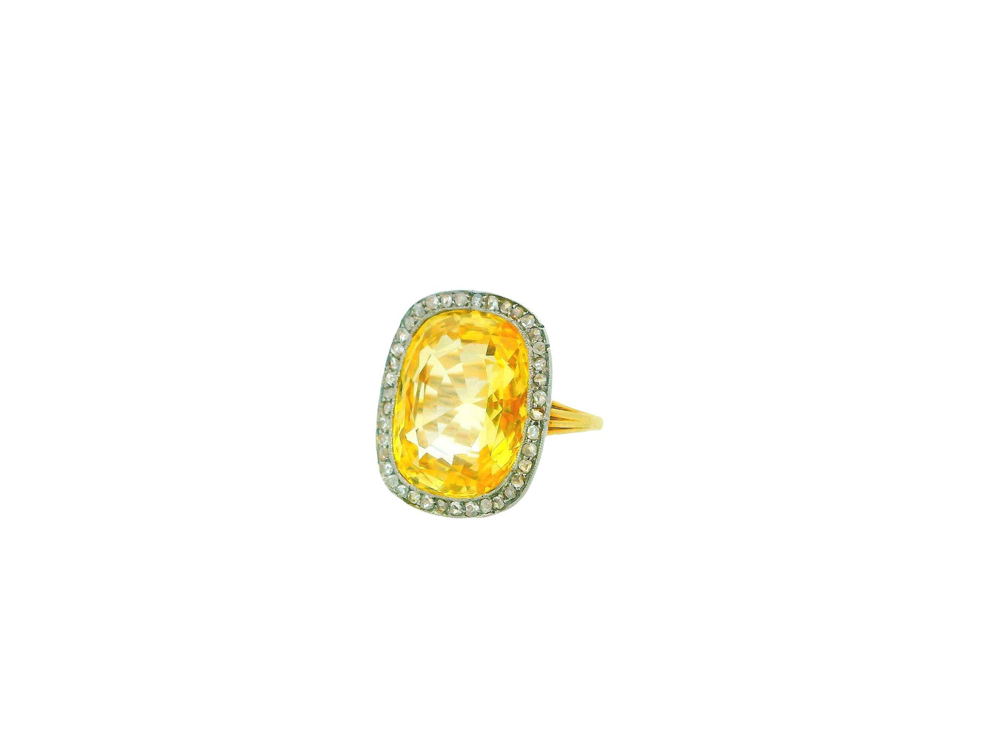 18K Rose Gold & Platinum 19.06ct Yellow Sapphire Diamond Bezel Ring