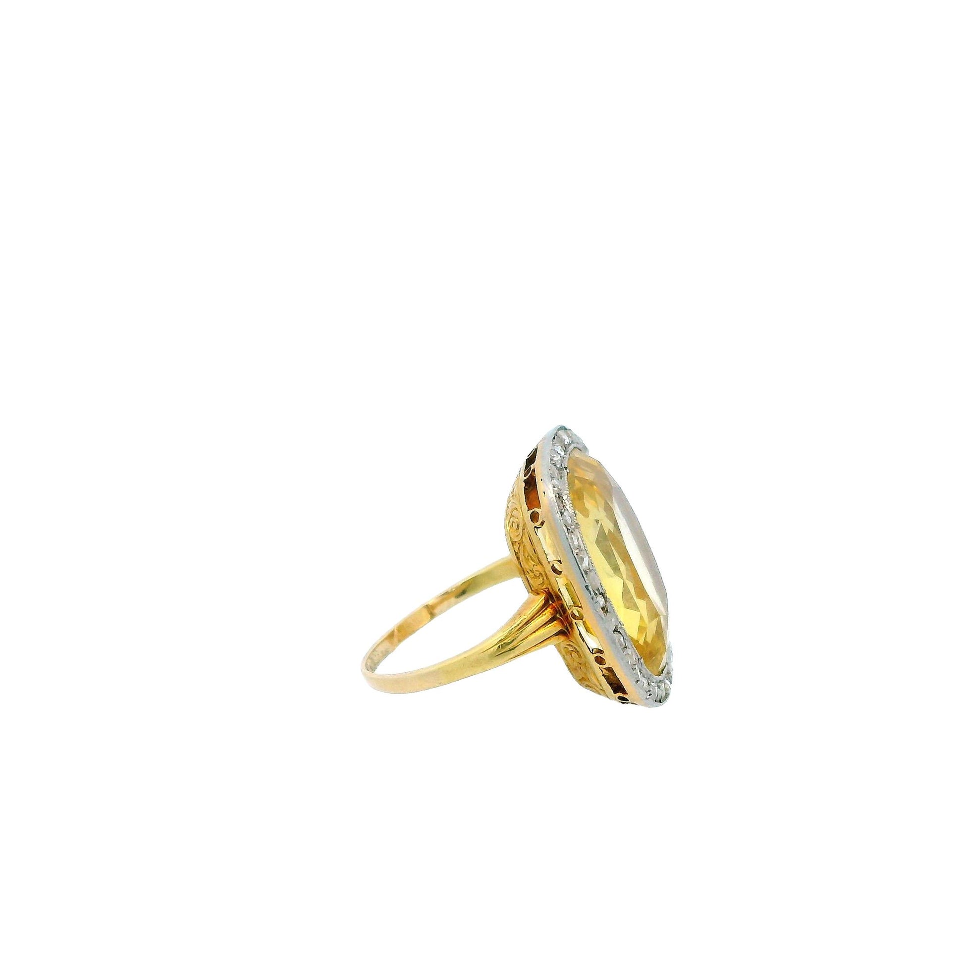 Large Yellow Sapphire With Diamond 18K Rose Gold & Platinum Ring