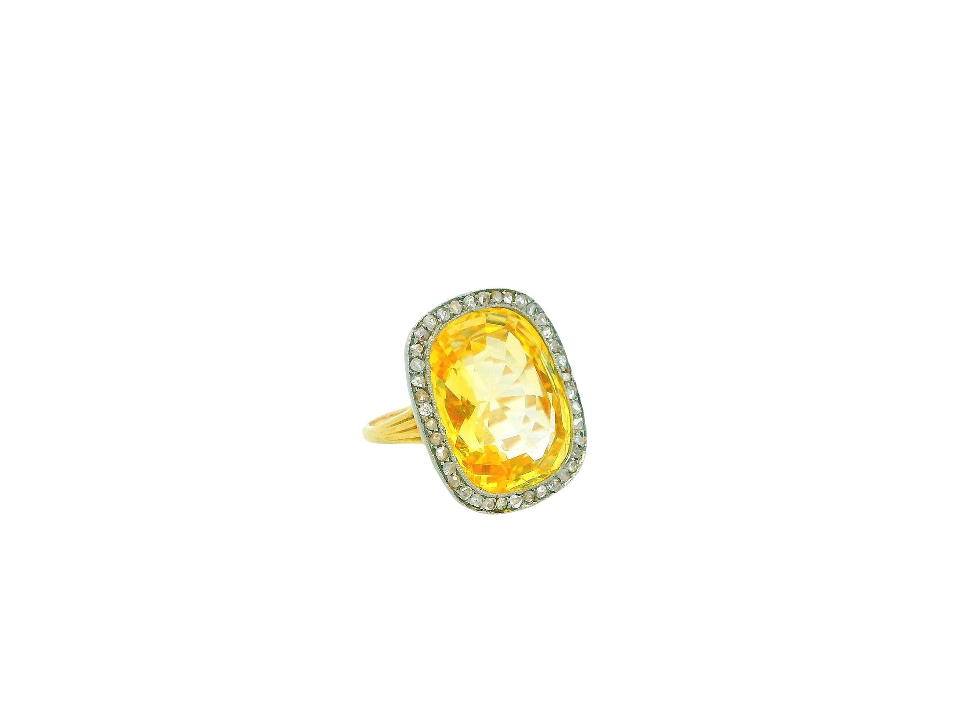 18K Rose Gold & Platinum 19.06ct Yellow Sapphire Diamond Bezel Ring