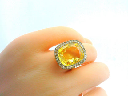 18K Rose Gold & Platinum 19.06ct Yellow Sapphire Diamond Bezel Ring
