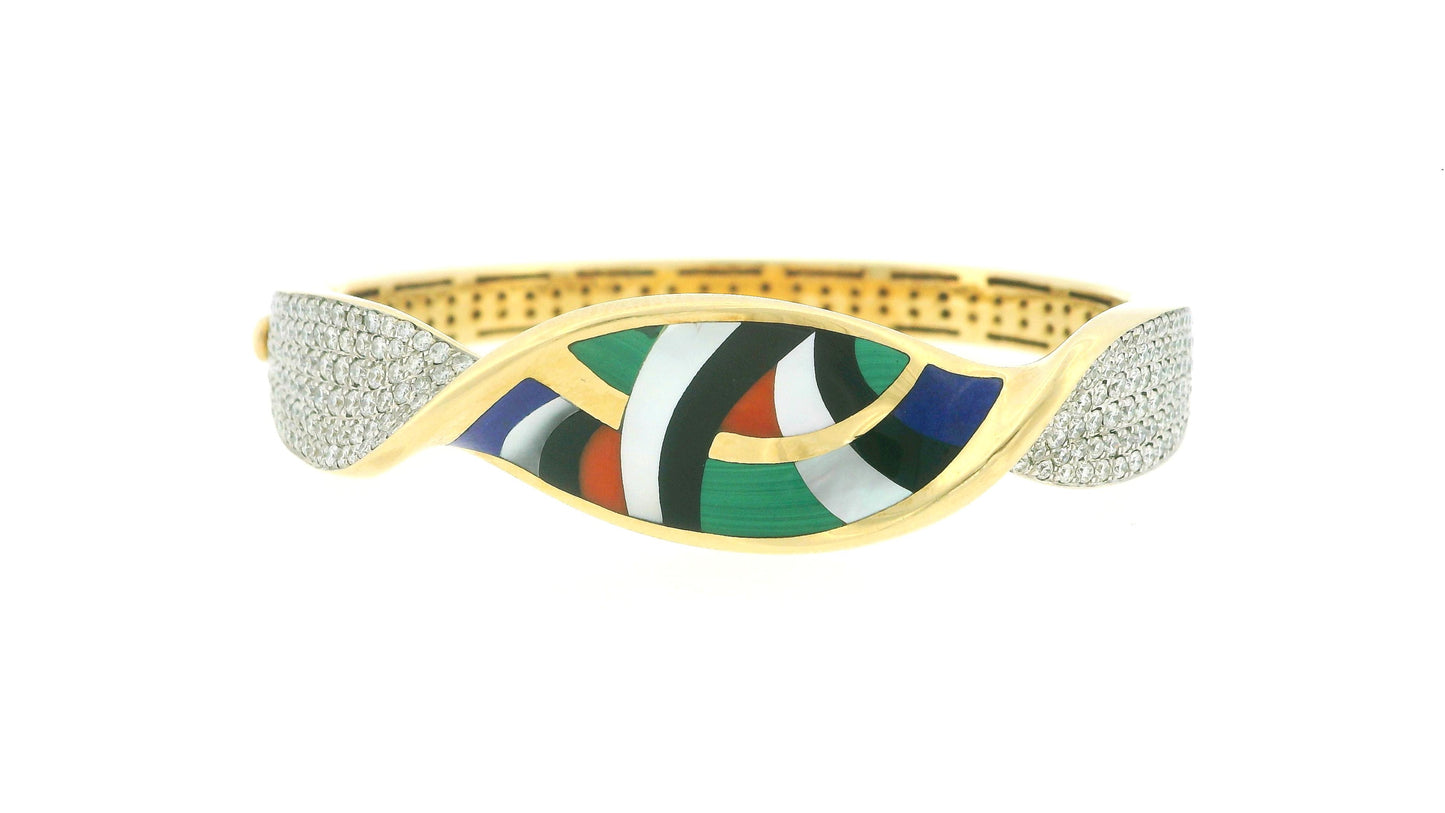 Asch Grossbard 14k Yellow Gold Mosaic Top Twisted Bangle
