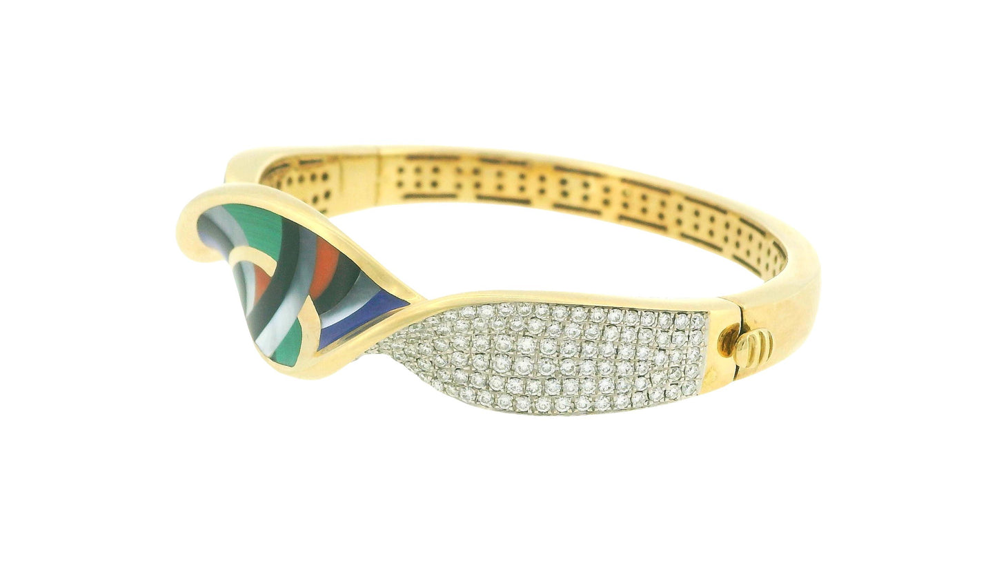 Asch Grossbard 14k Yellow Gold Mosaic Top Twisted Bangle