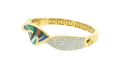 Asch Grossbard 14k Yellow Gold Mosaic Top Twisted Bangle