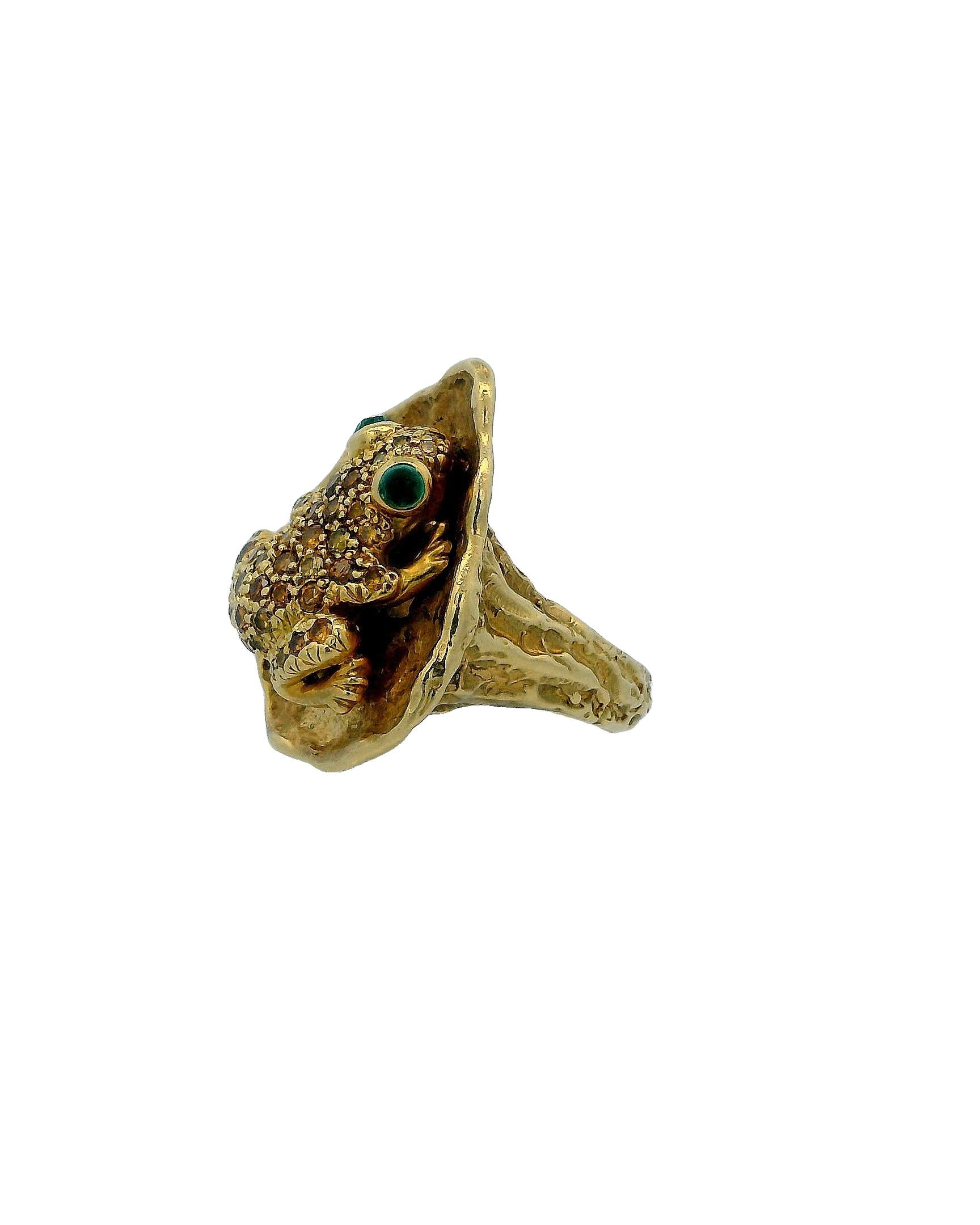 Frog Yellow Gold & Diamond With Emerald Eyes