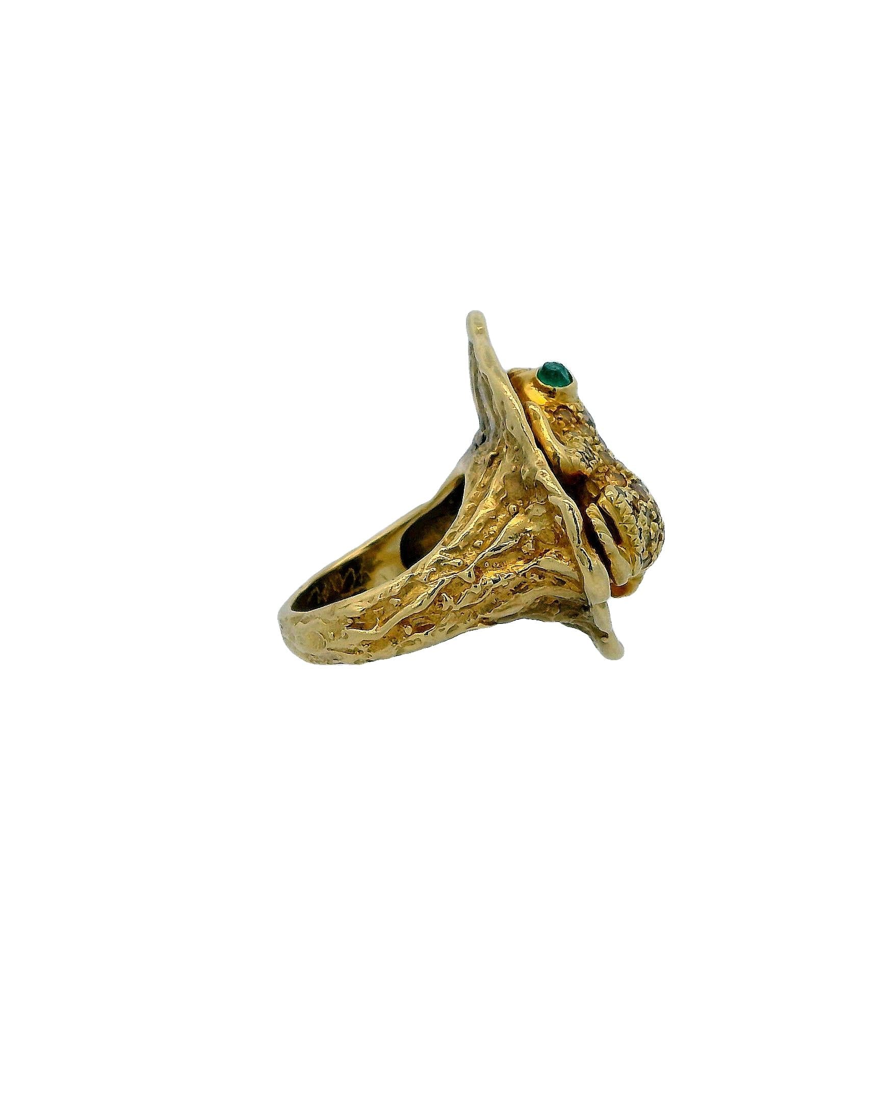 Frog Yellow Gold & Diamond With Emerald Eyes