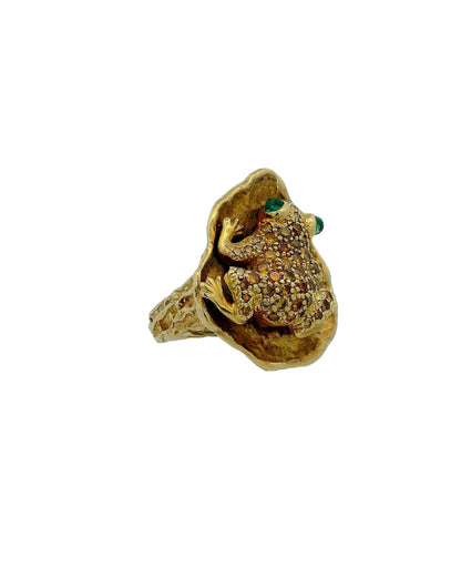 Frog Yellow Gold & Diamond With Emerald Eyes