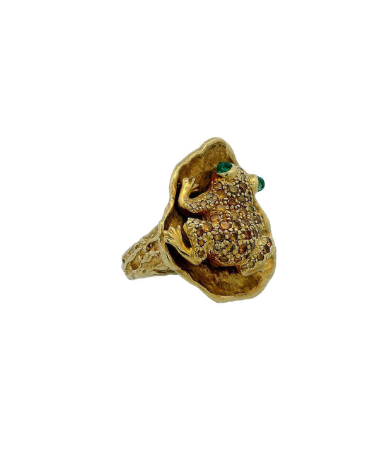 Frog Yellow Gold & Diamond With Emerald Eyes