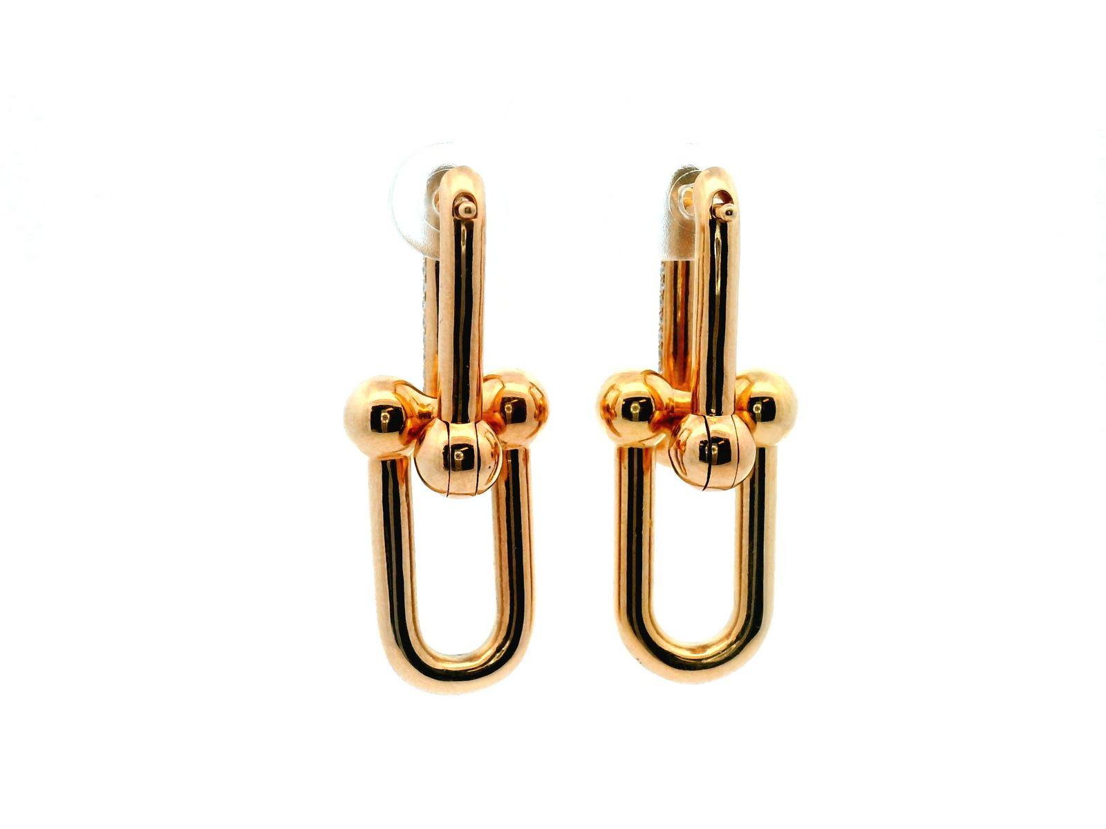 Tiffany & Co. HardWear Large Link Earrings with Pave Diamonds Rose Gold W/Box