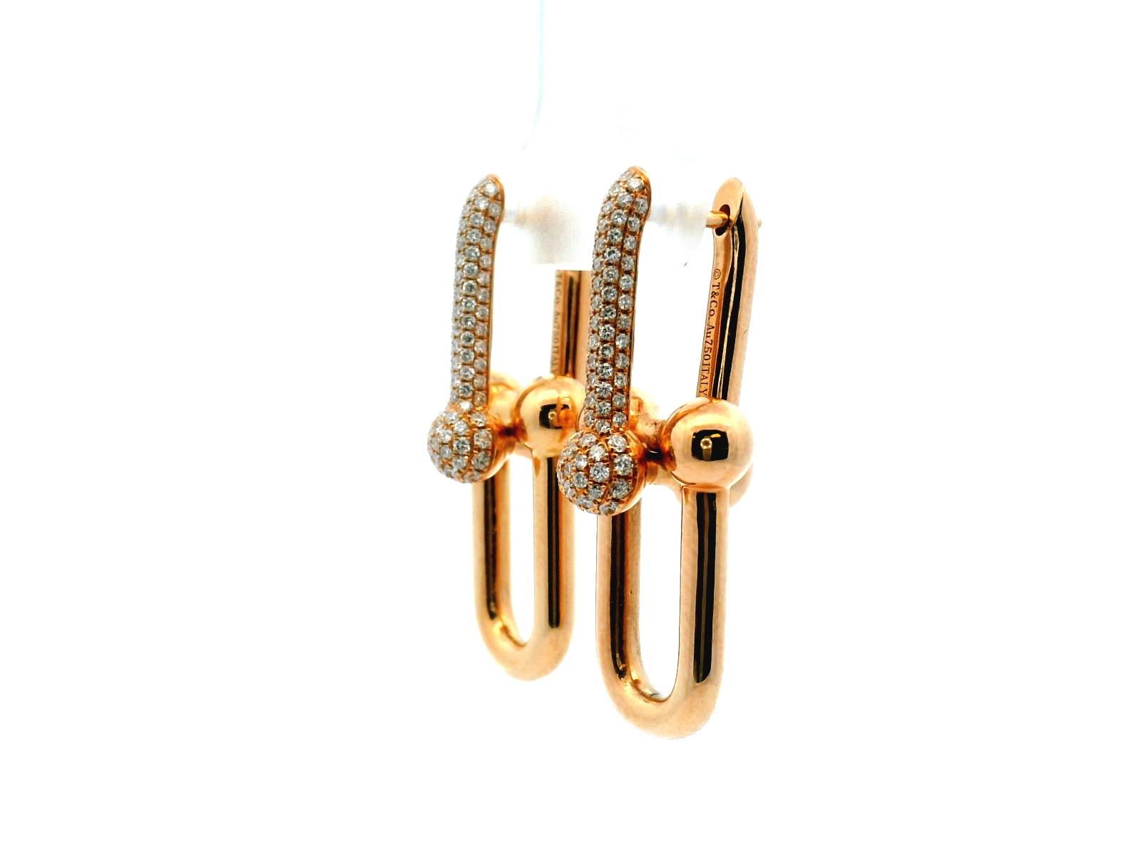 Tiffany & Co. HardWear Large Link Earrings with Pave Diamonds Rose Gold W/Box