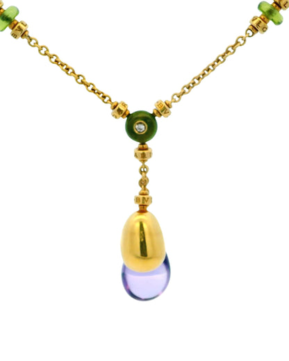 Bvlgari 18K Gold Amethyst Peridot & Diamond Necklace