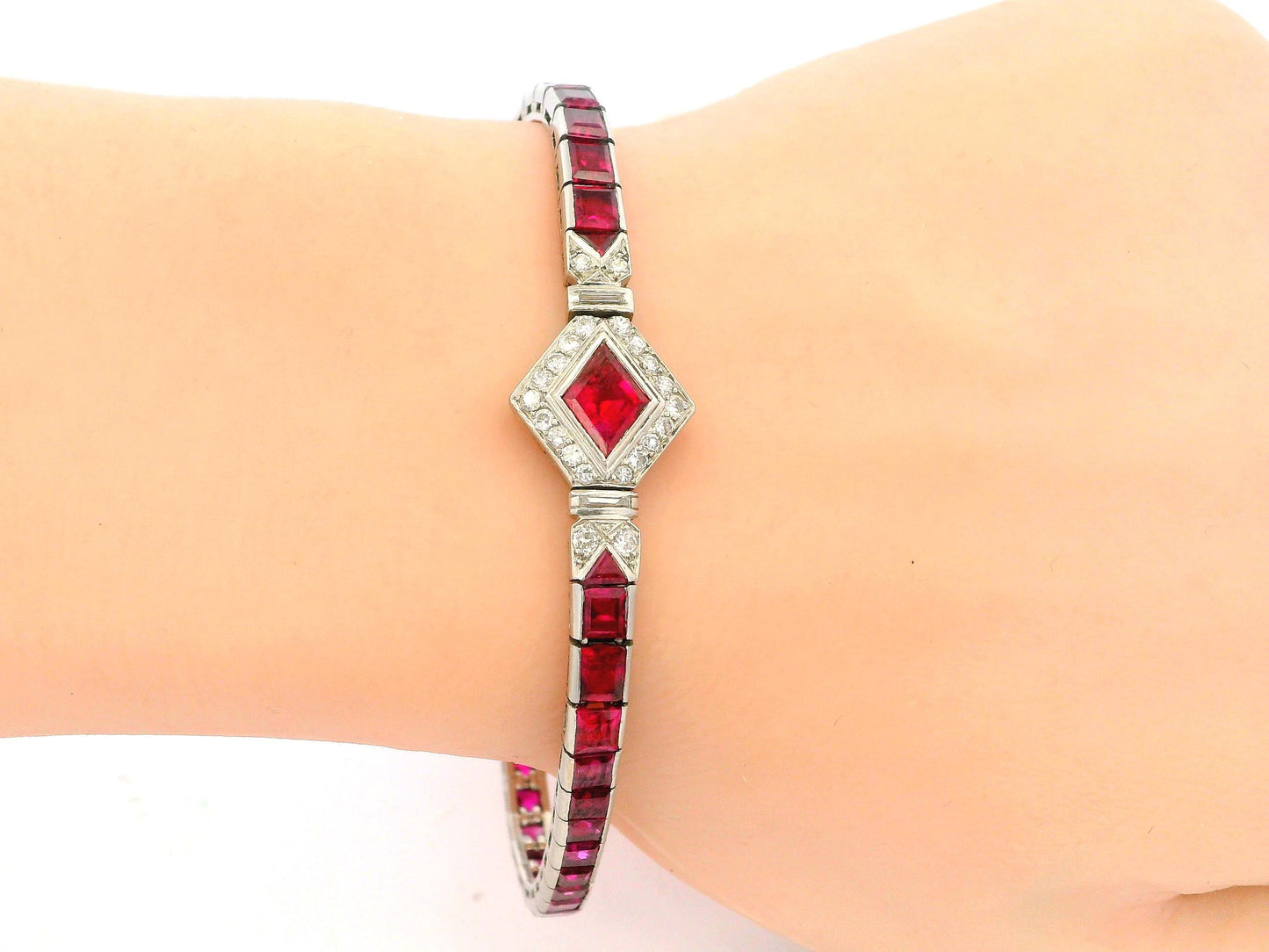 12ct Rubies & 0.70ct Diamond On Platinum setting, slight Taper Bracelet