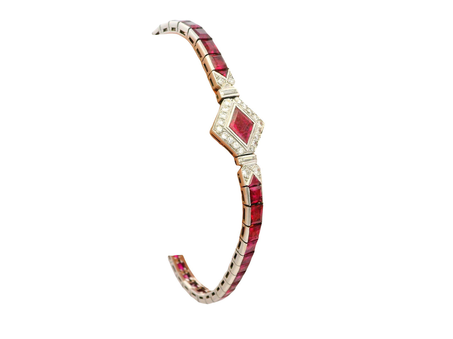 12ct Rubies & 0.70ct Diamond On Platinum setting, slight Taper Bracelet