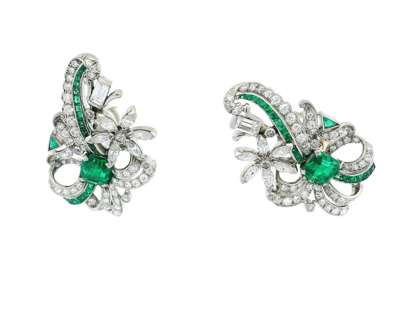 4.54 Carat Emerald and Diamond Vintage Earrings in 14 Karat White Gold