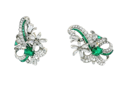 4.54 Carat Emerald and Diamond Vintage Earrings in 14 Karat White Gold