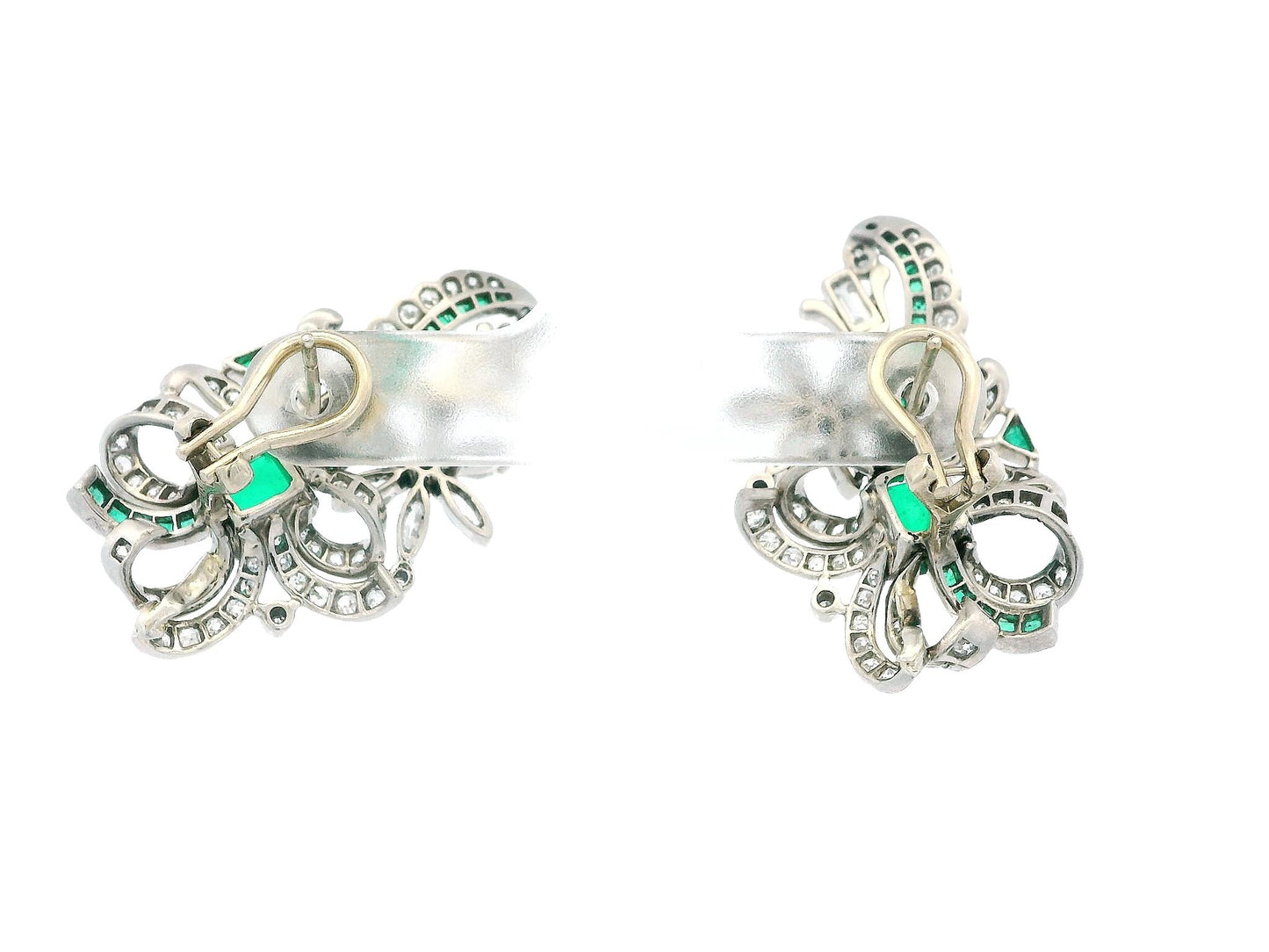 4.54 Carat Emerald and Diamond Vintage Earrings in 14 Karat White Gold