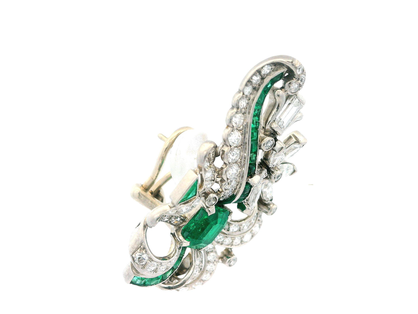 4.54 Carat Emerald and Diamond Vintage Earrings in 14 Karat White Gold