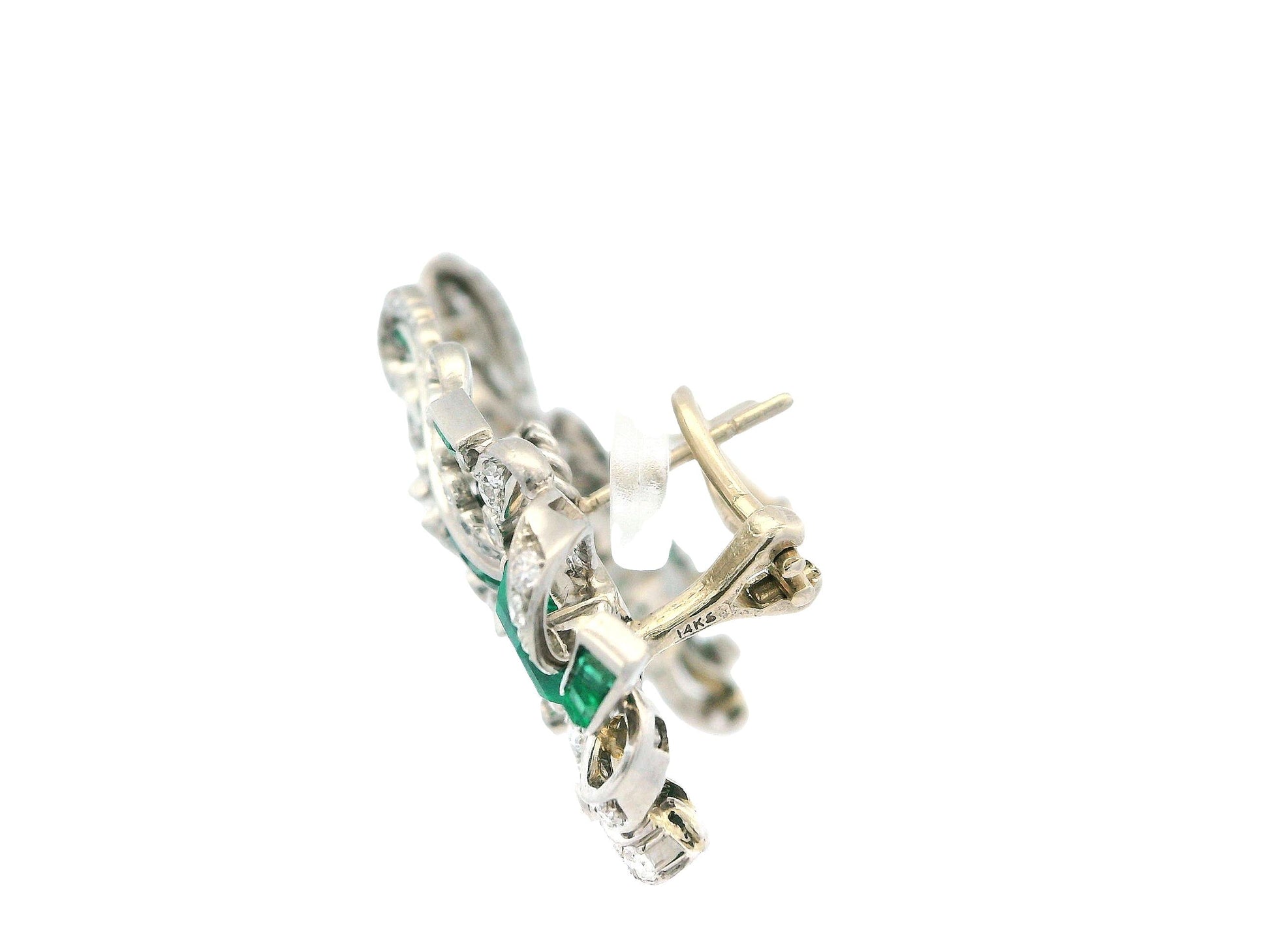 4.54 Carat Emerald and Diamond Vintage Earrings in 14 Karat White Gold