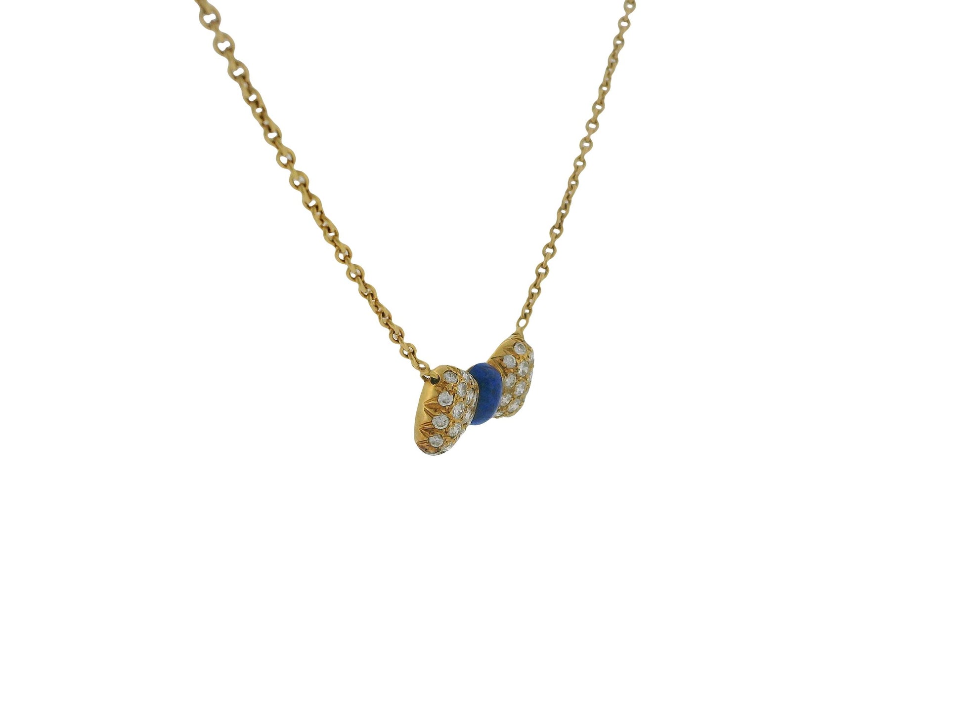Van Cleef & Arpels 18K Yellow Gold Noeud Papillon Lapis diamond Necklace