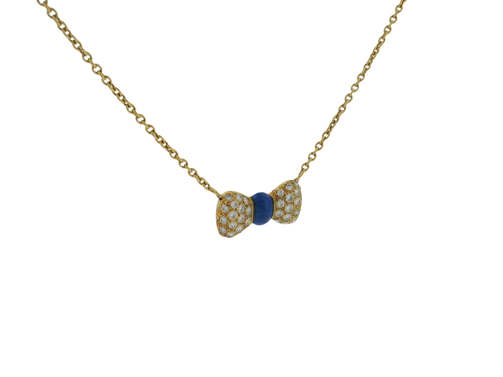 Van Cleef & Arpels 18K Yellow Gold Noeud Papillon Lapis diamond Necklace