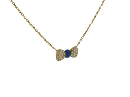 Van Cleef & Arpels 18K Yellow Gold Noeud Papillon Lapis diamond Necklace