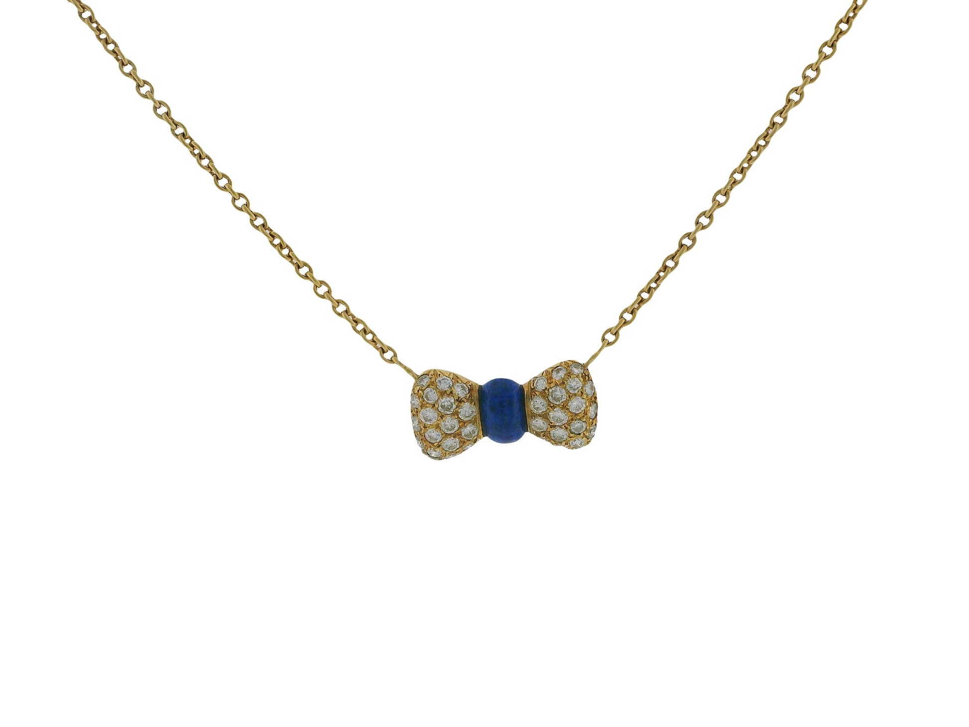 Van Cleef & Arpels 18K Yellow Gold Noeud Papillon Lapis diamond Necklace