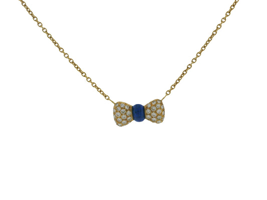 Van Cleef & Arpels 18K Yellow Gold Noeud Papillon Lapis diamond Necklace
