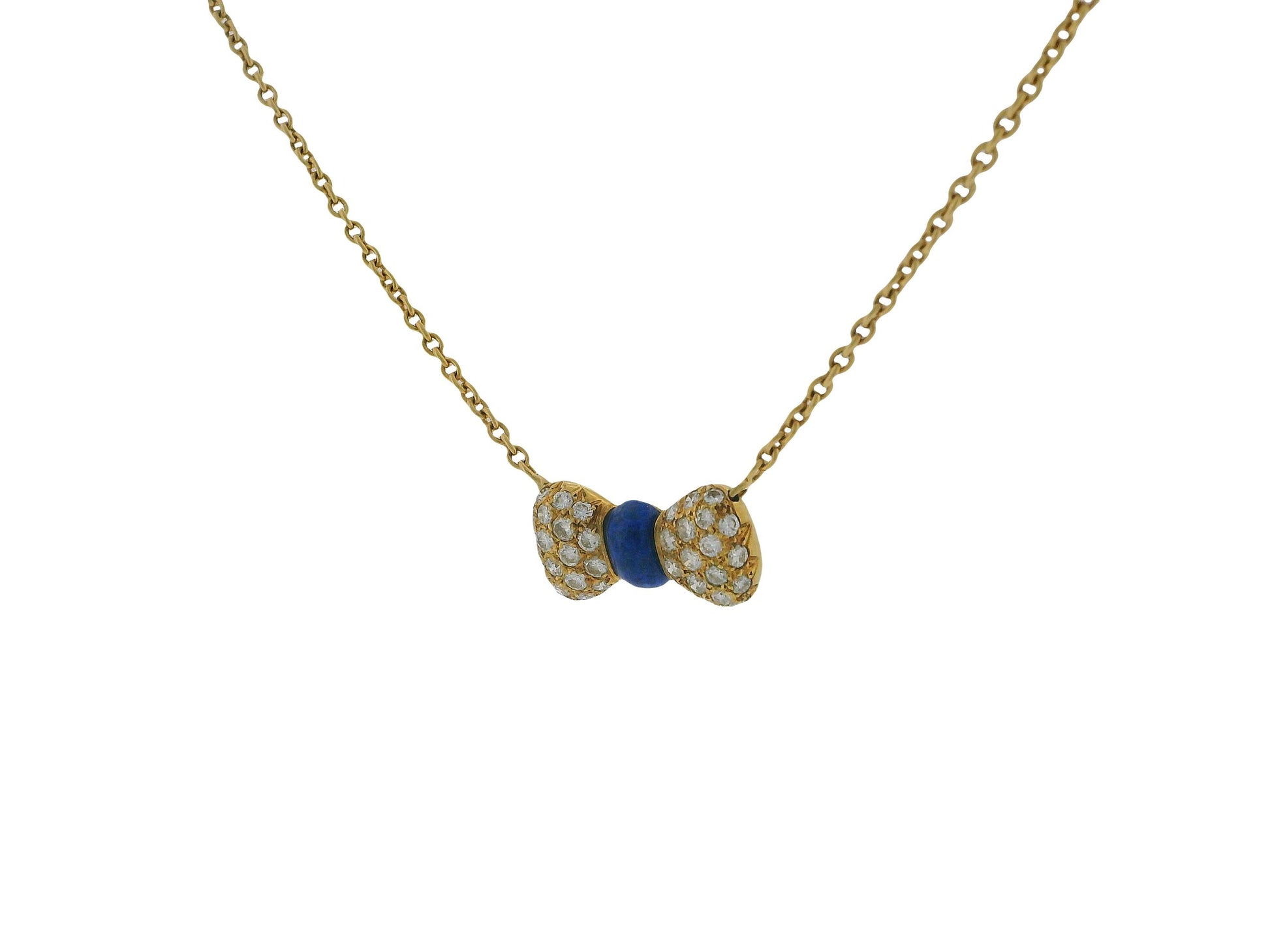 Van Cleef & Arpels 18K Yellow Gold Noeud Papillon Lapis diamond Necklace