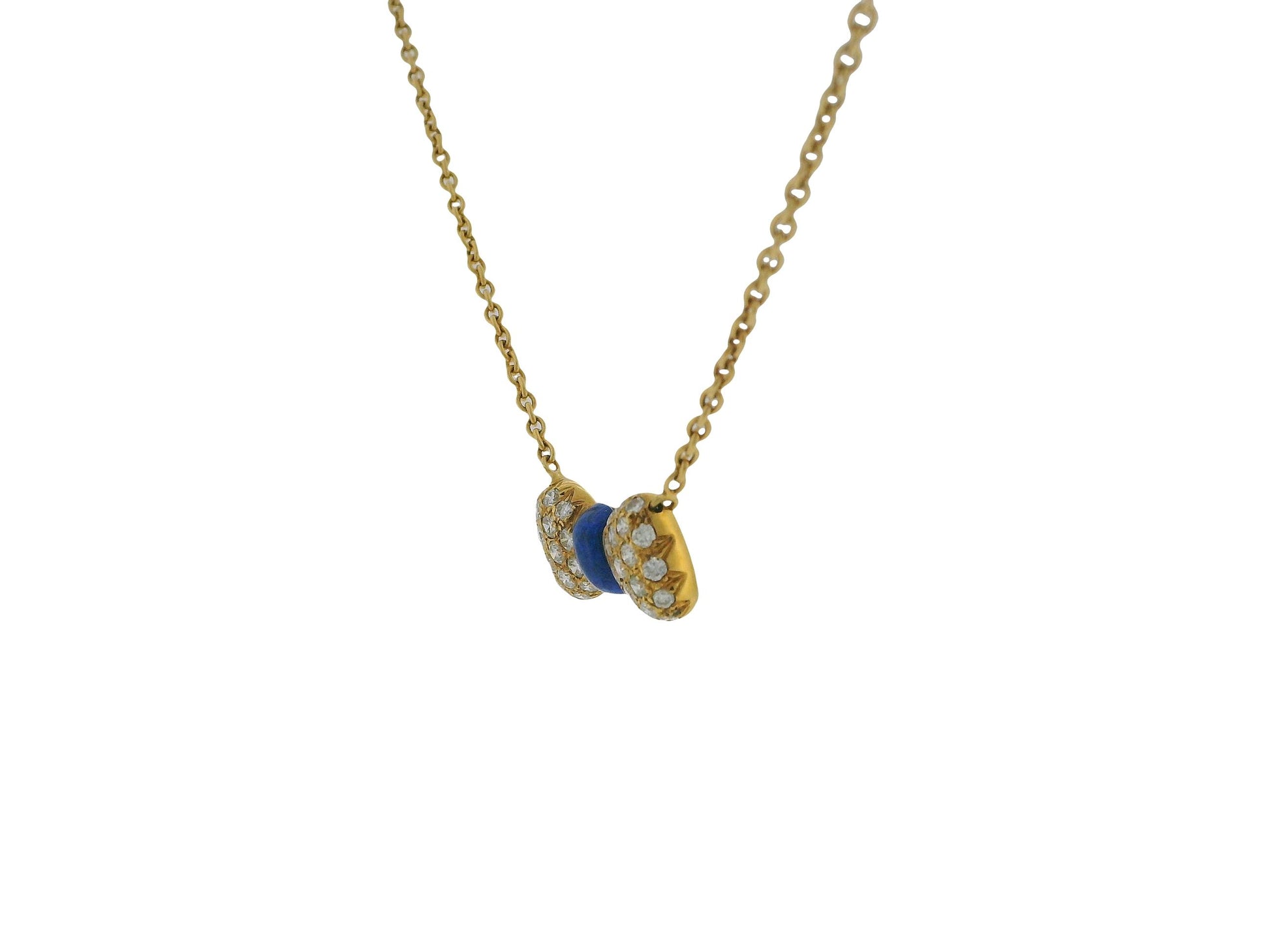 Van Cleef & Arpels 18K Yellow Gold Noeud Papillon Lapis diamond Necklace