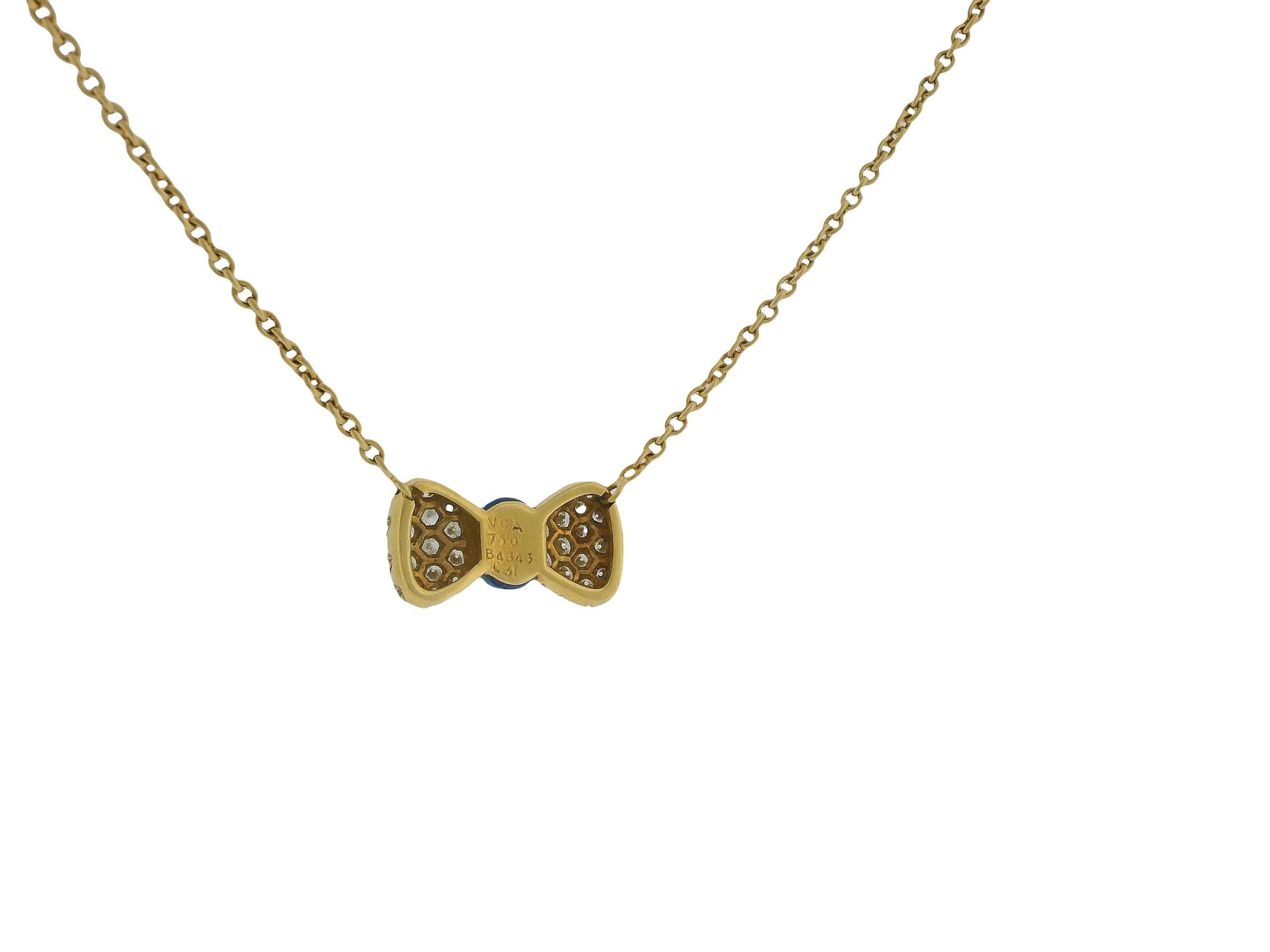 Van Cleef & Arpels 18K Yellow Gold Noeud Papillon Lapis diamond Necklace