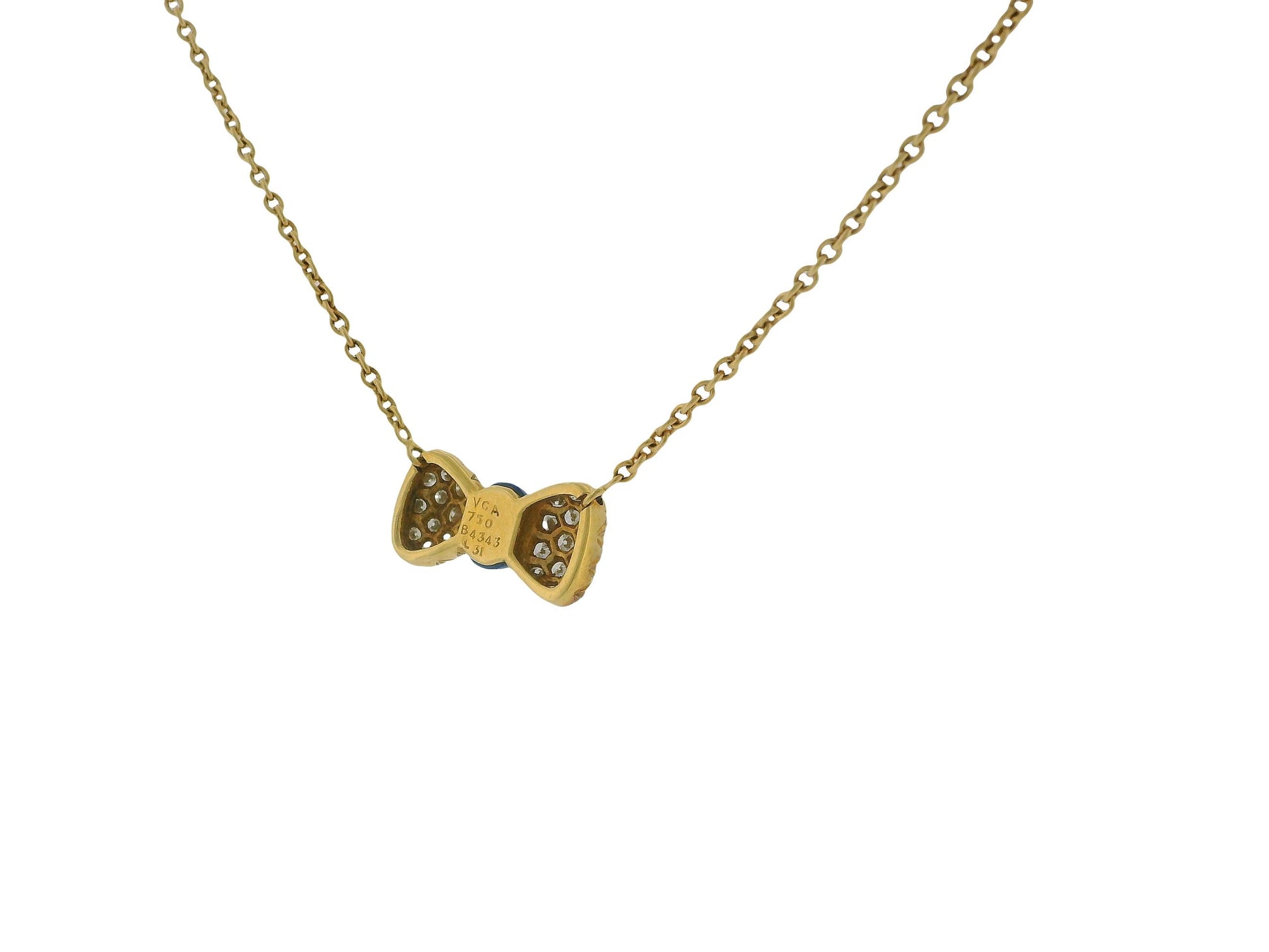 Van Cleef & Arpels 18K Yellow Gold Noeud Papillon Lapis diamond Necklace