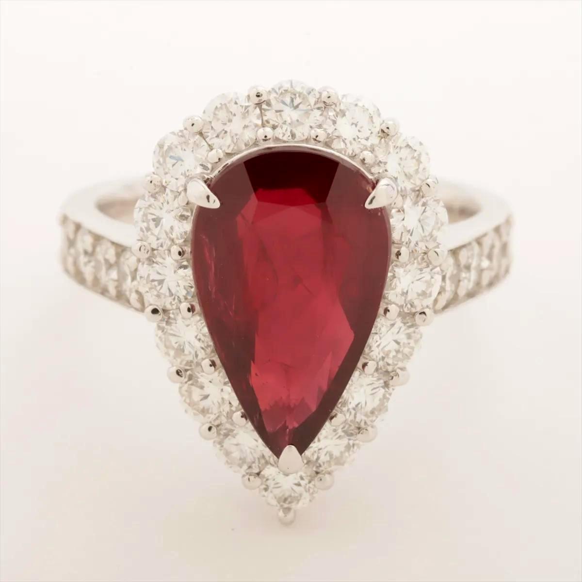 Platinum Pear-Shaped Ruby and Diamond Ring W/Certificate