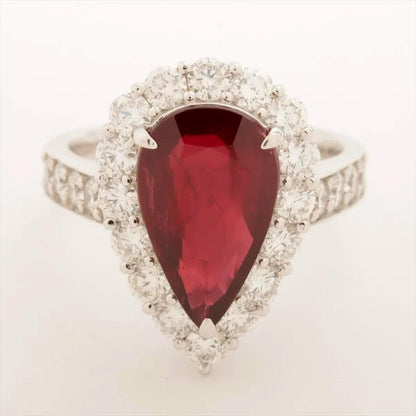 Platinum Pear-Shaped Ruby and Diamond Ring W/Certificate