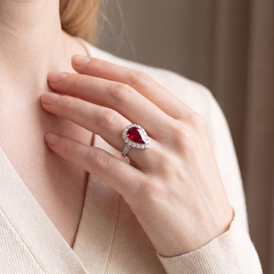 Platinum Pear-Shaped Ruby and Diamond Ring W/Certificate
