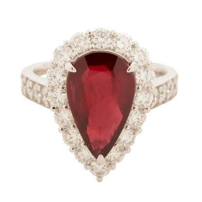 Platinum Pear-Shaped Ruby and Diamond Ring W/Certificate