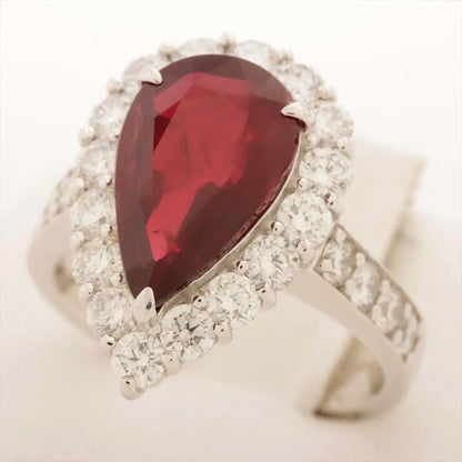 Platinum Pear-Shaped Ruby and Diamond Ring W/Certificate