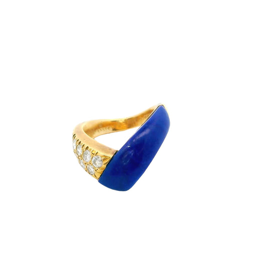 Van Cleef & Arpels Gold Lapis Lazuli Diamond V Shape Ring.