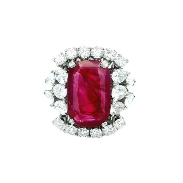 Ring 6.12 cushion burma nh ruby with Diamonds set ssef cert copy