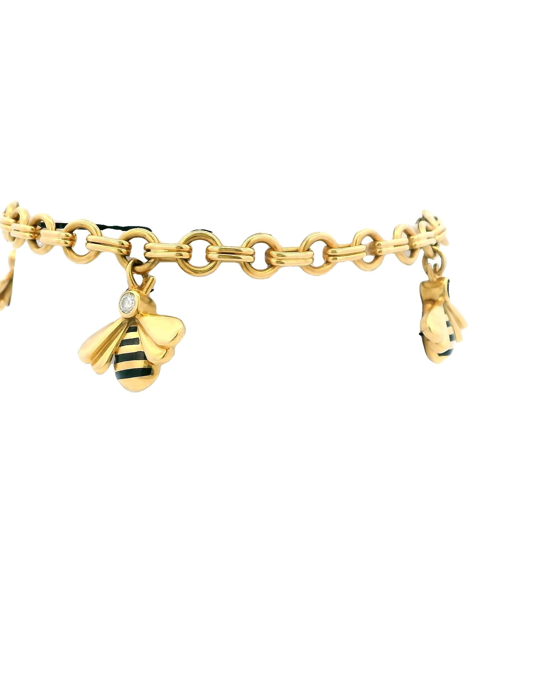 Cartier Vintage Multistone Bee Charm 18K Yellow Gold Bracelet