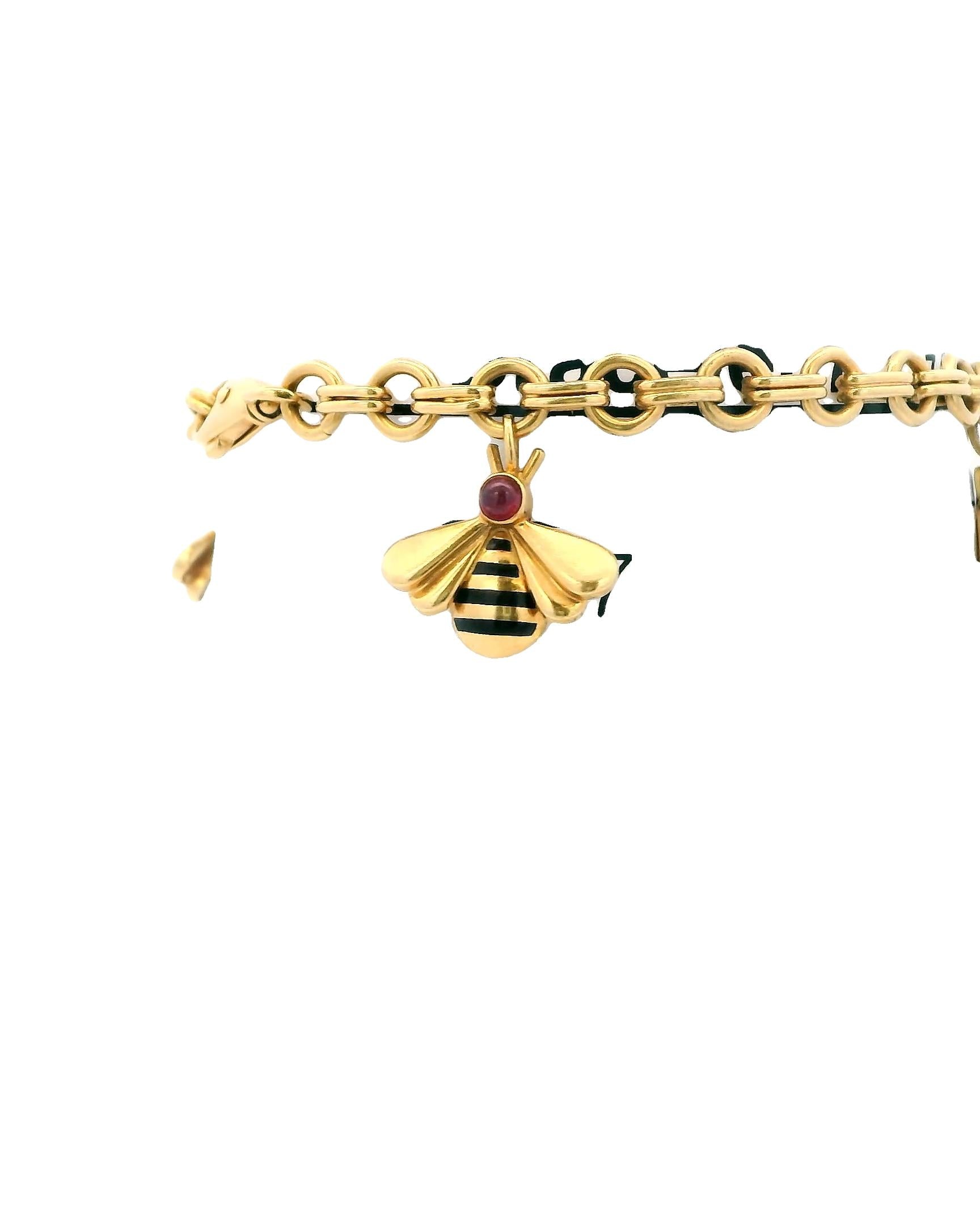 Cartier Vintage Multistone Bee Charm 18K Yellow Gold Bracelet